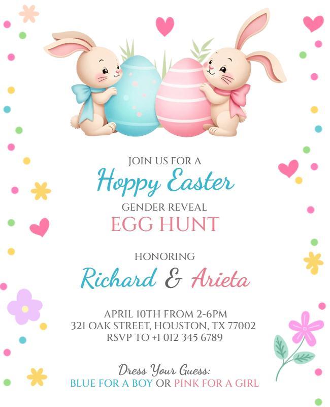 Easter Bunny Gender Reveal Egg Hunt Flyer Template