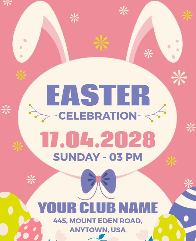 Playful Pink Easter Bunny Celebration Flyer Template