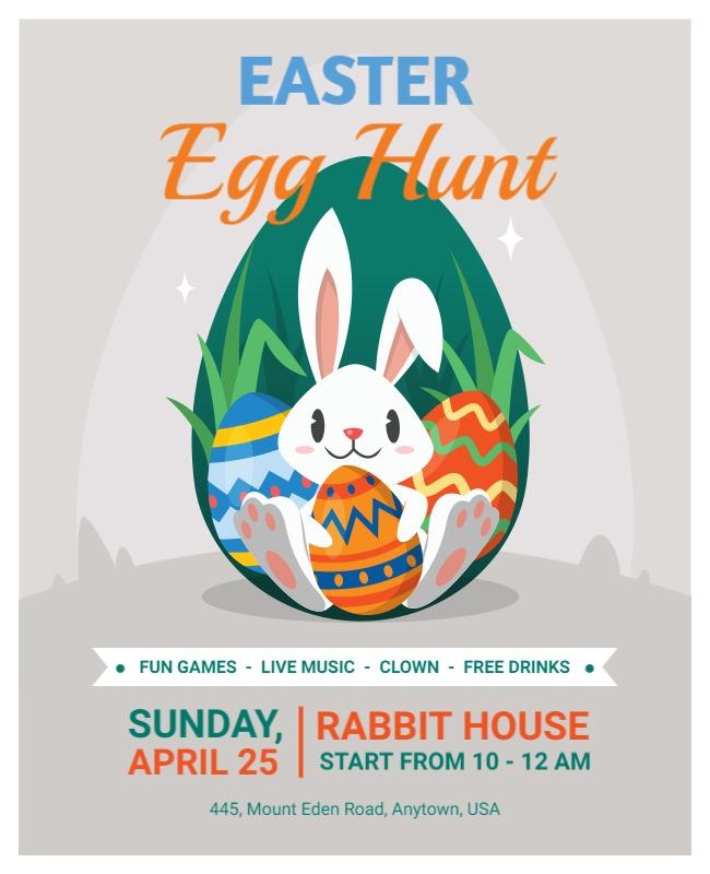 Playful Easter Egg Hunt with Bunny Character Flyer Template