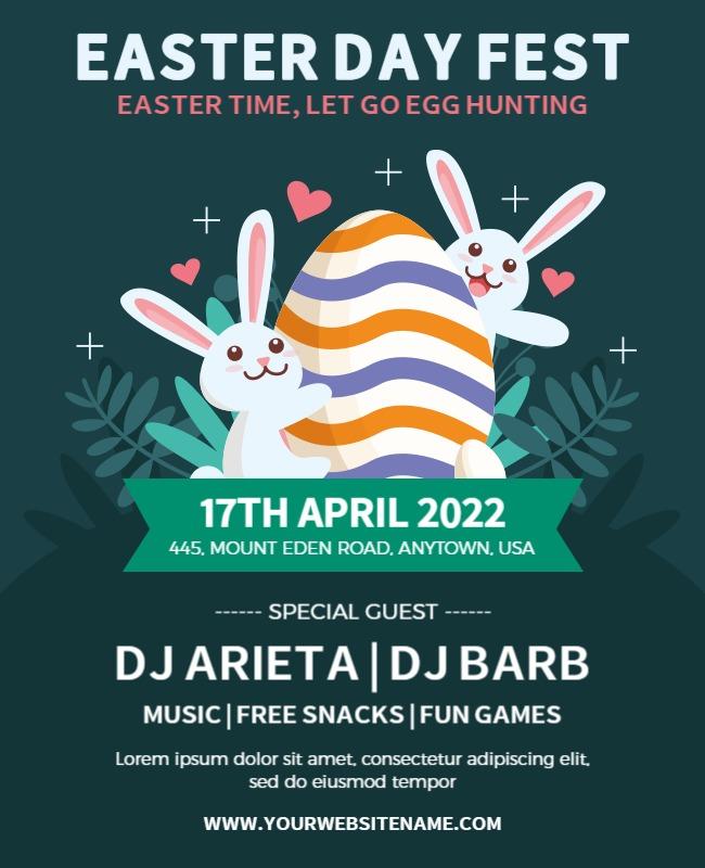 Playful Easter Festival with Bunnies and Eggs Flyer Template