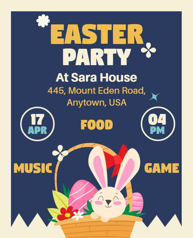 Easter Party Celebration Flyer with Bunny Illustration Template