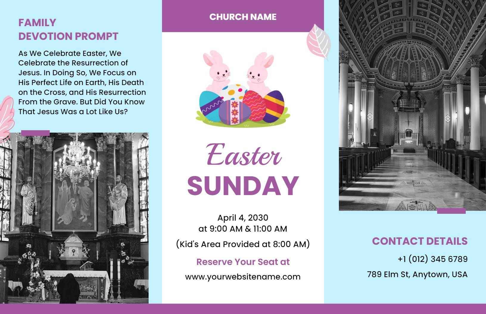 Easter Sunday Celebration and Family Devotion Tri Fold Brochure Template