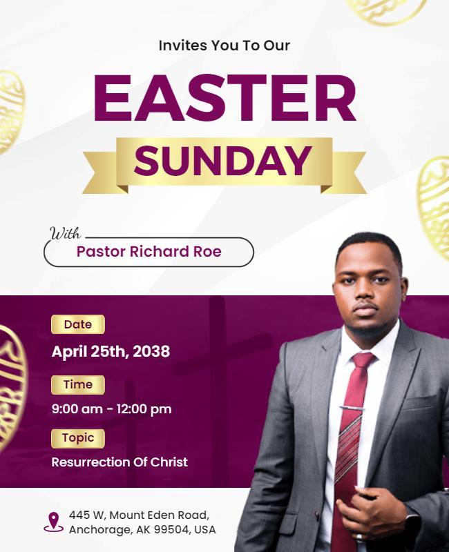 Elegant Purple Easter Sunday Celebration Flyer Template