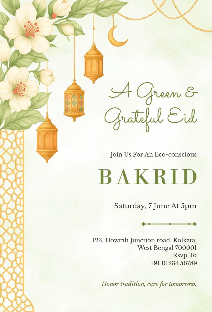 Eco-conscious Green Bakrid Celebration Invitation Template