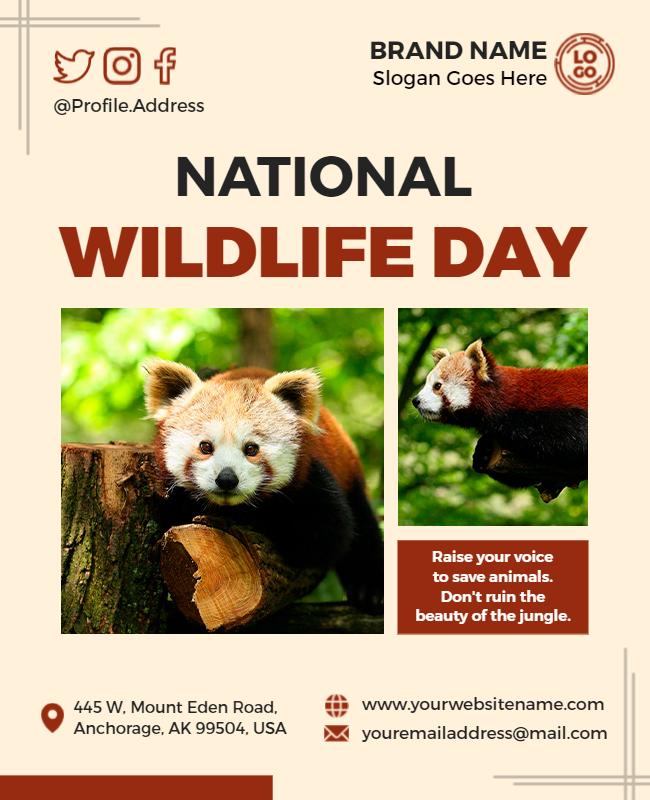 Eco-Friendly Beige National Wildlife Day Awareness Flyer Template