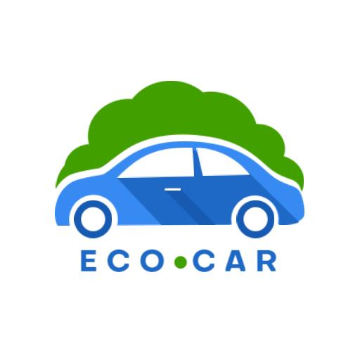 Eco-Friendly Blue Car with Green Cloud Background Logo Template