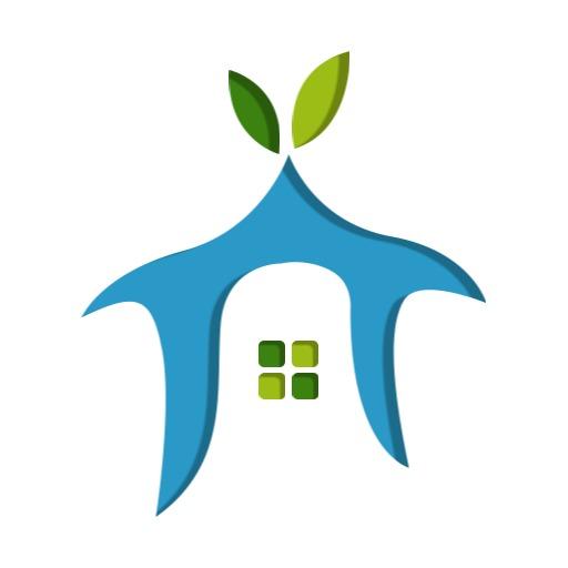 Eco-Friendly Blue House Design Representing Real Estate Logo Template