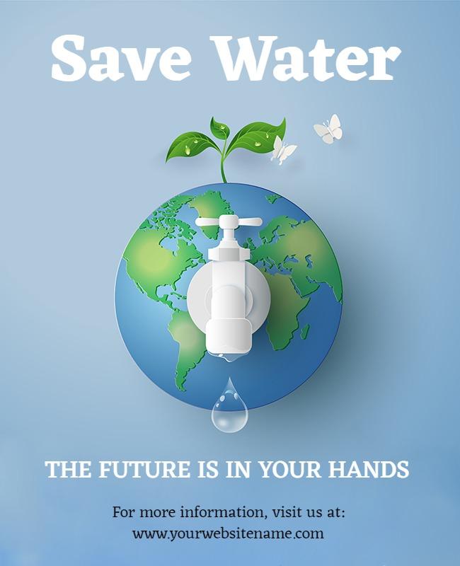 Eco-Friendly Blue Save Water Conservation Campaign Poster Template
