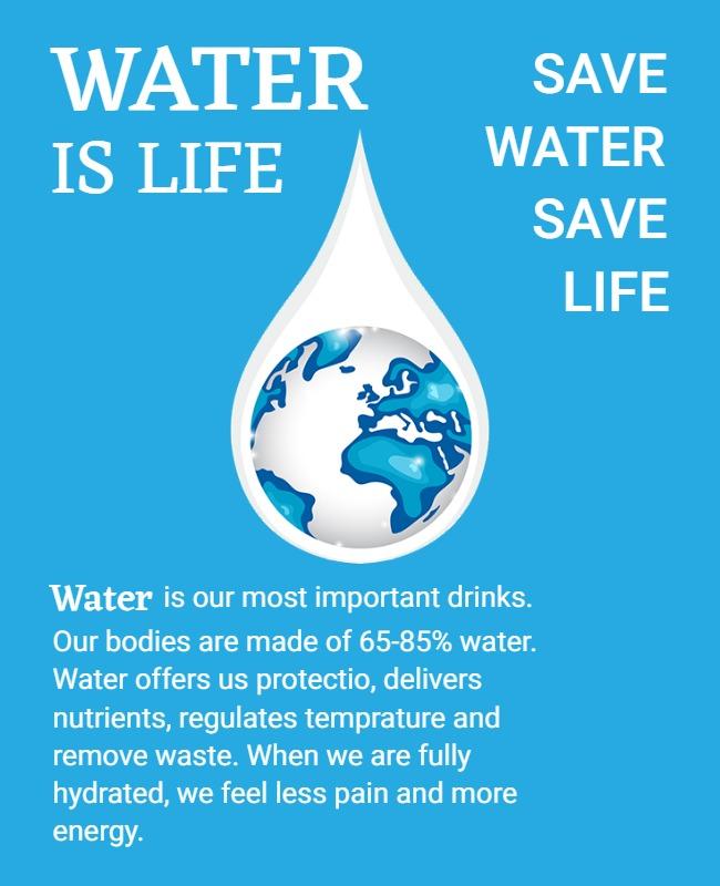 Eco-Friendly Blue Water Conservation Awareness Poster Template