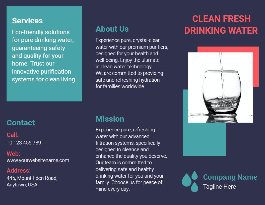 Eco-Friendly Clean Fresh Drinking Water Service Brochure Template