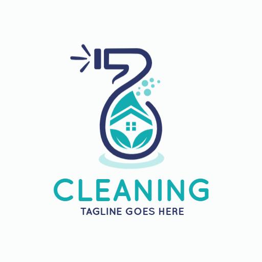 Eco-Friendly Cleaning Service Logo Featuring House and spray Bottle Logo Template