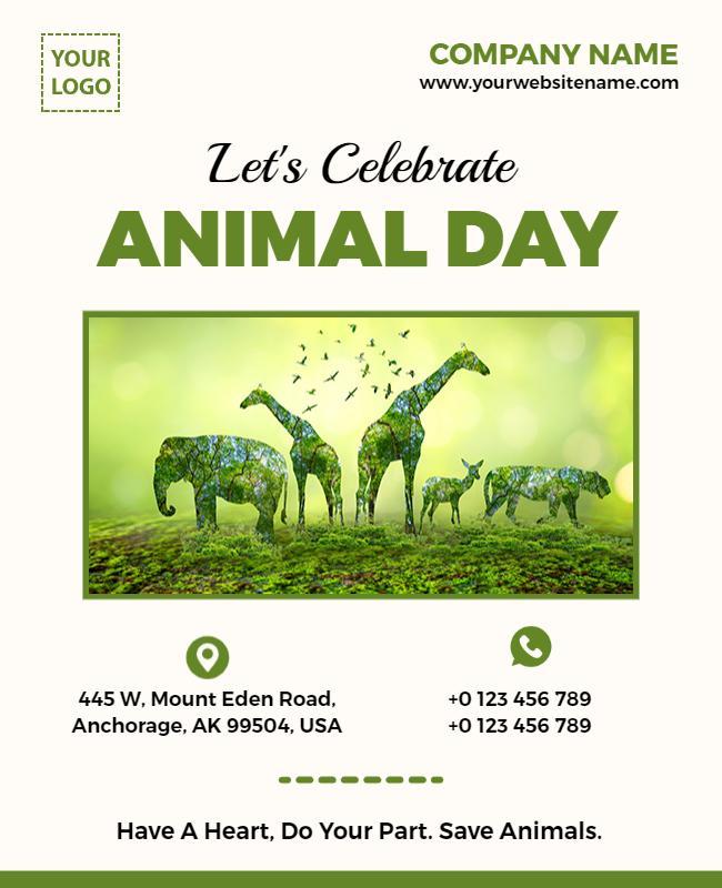 Eco-Friendly Green Animal Day Celebration Poster Template