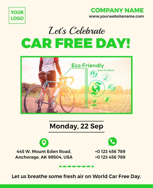 Eco-Friendly Green Car Free Day Celebration Poster Template