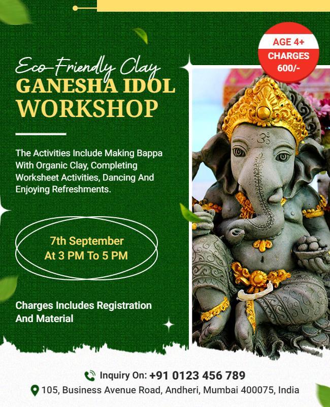 Eco-Friendly Green Ganesha Idol Workshop Event Poster Template
