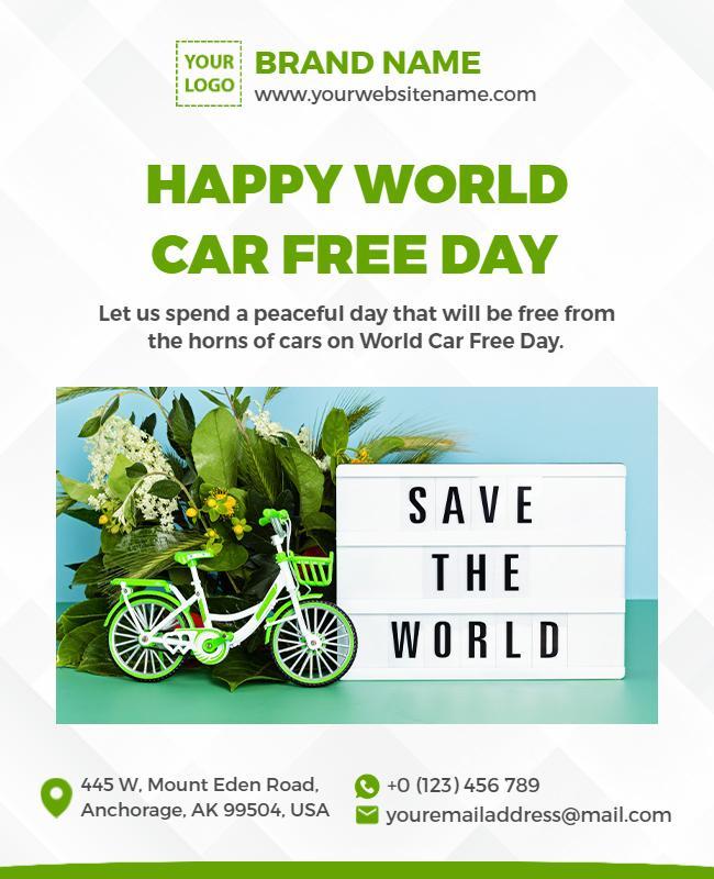 Eco-Friendly Green World Car Free Day Awareness Poster Template