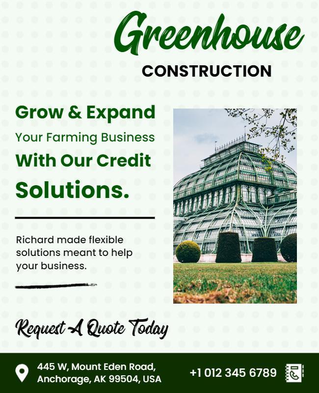 Eco-Friendly Greenhouse Construction Business Solutions Poster Template