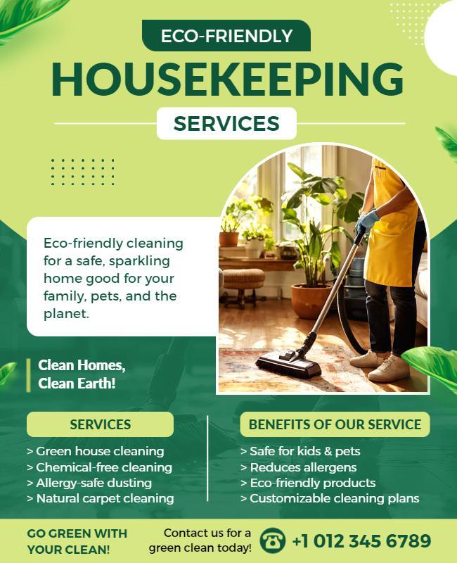 Eco Friendly Housekeeping Services Promotional Flyer Template