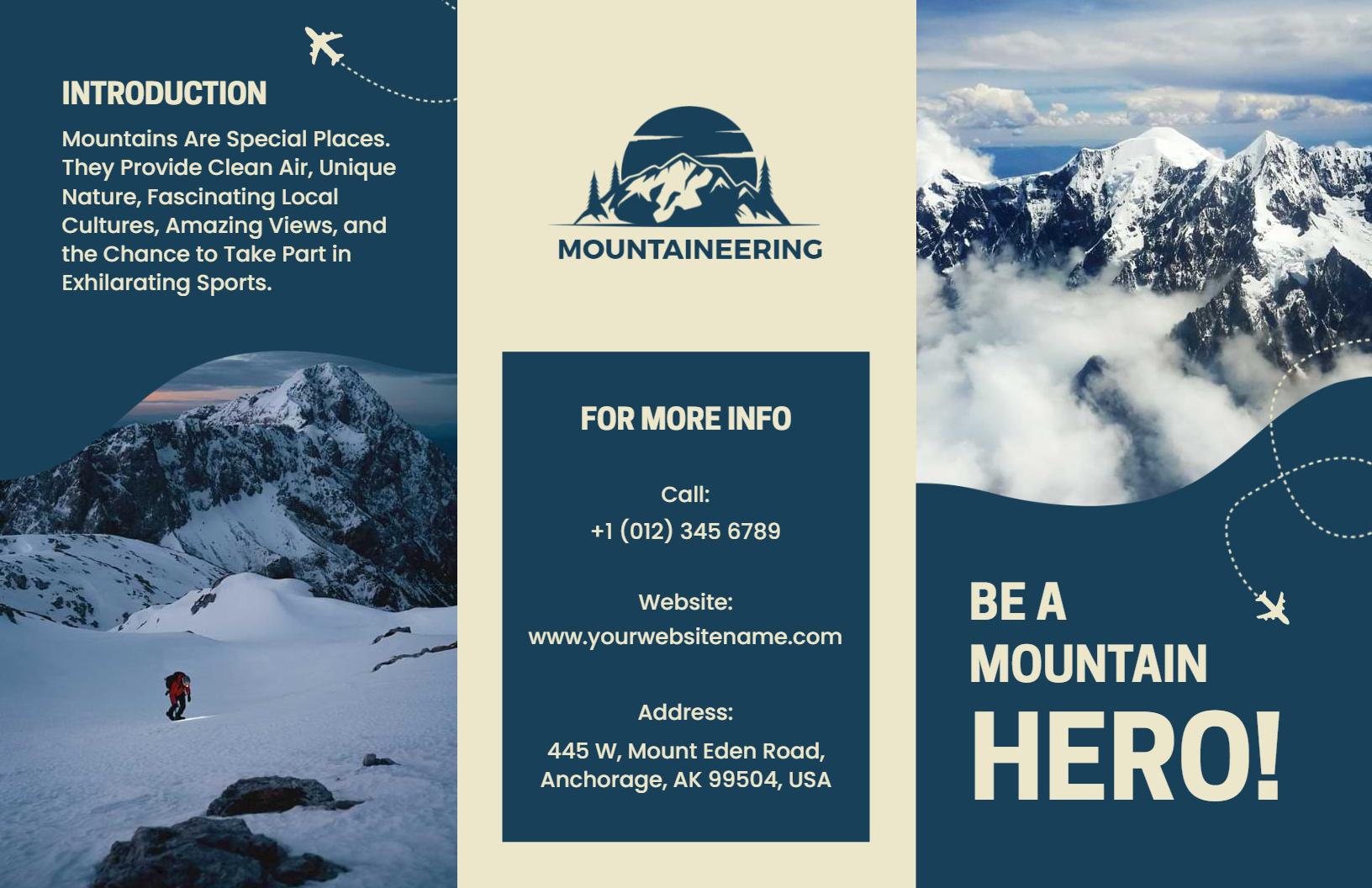 Eco-Friendly Mountain Adventure Travel Brochure Template