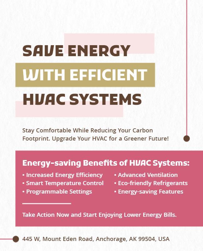 Eco-Friendly Pink HVAC Systems Energy Savings Poster Template