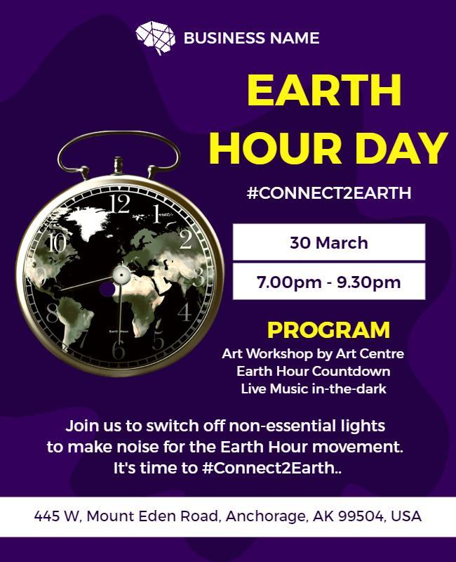 Eco-Friendly Purple Earth Hour Day Celebration Poster Template