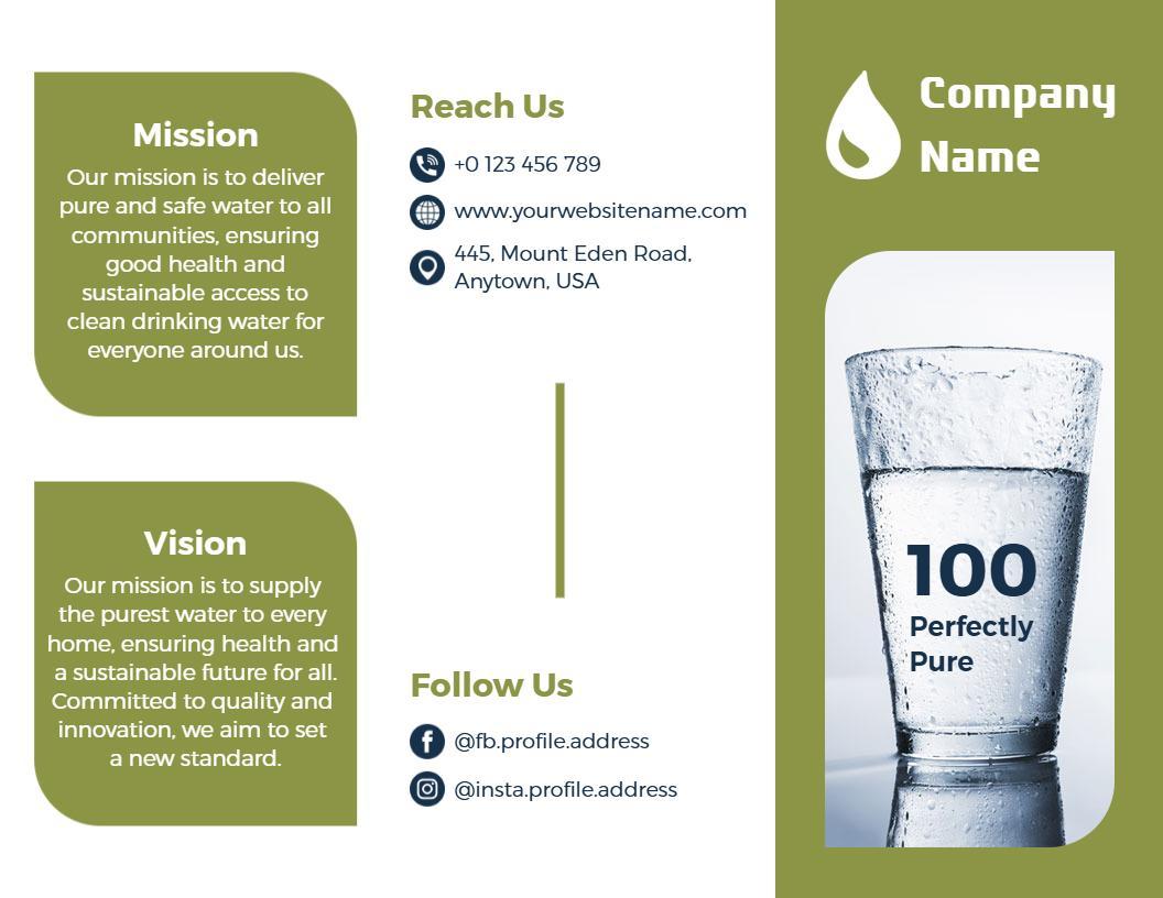 Eco-Friendly Water Purification Mission and Vision Brochure Template
