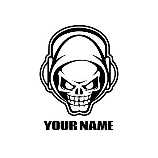 Edgy Black Skull with Headphones for DJ Music Scene Logo Template