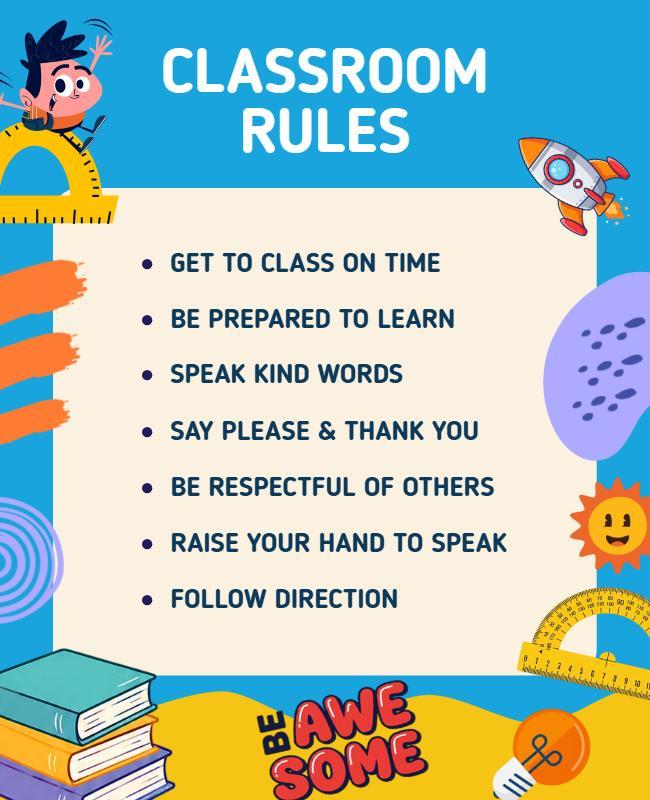 Educational Classroom Rules Poster Template