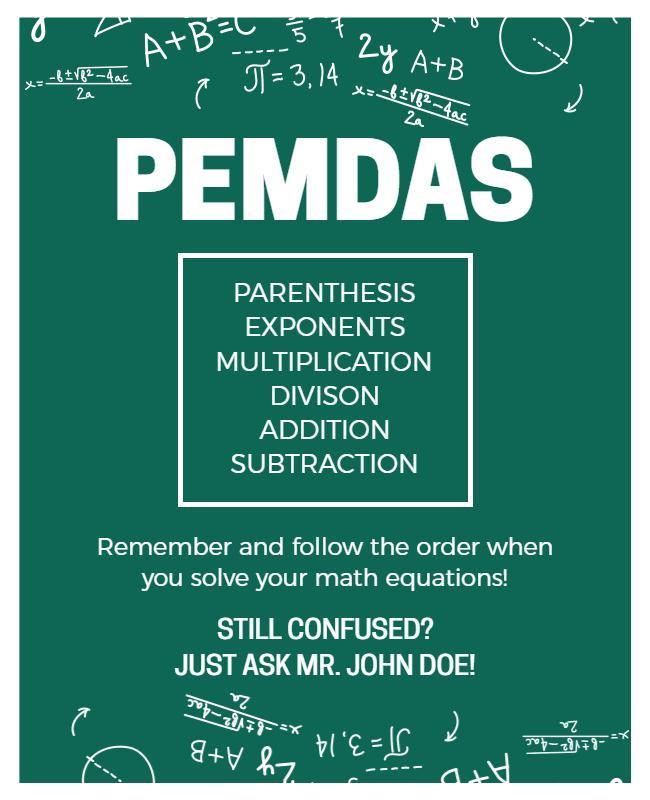 Educational Green PEMDAS Math Rules Flyer Template