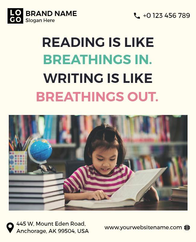 Educational Inspirational Reading and Writing Learning Poster Template