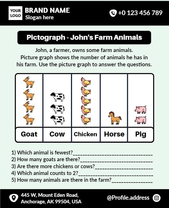 Educational Pictograph of Farm Animals for Kids Poster Template