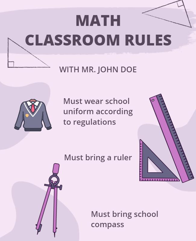 Educational Purple Math Classroom Rules Poster Template