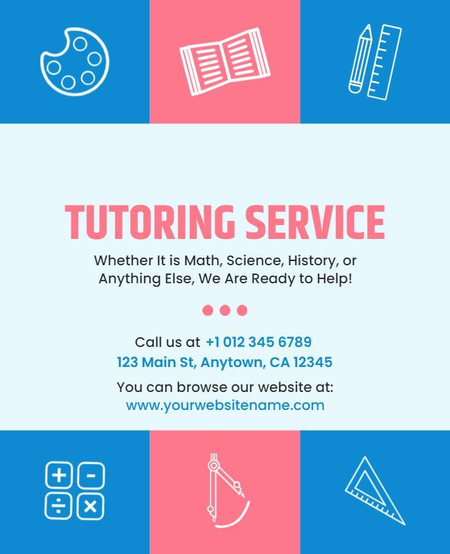 Playful Blue and Pink Tutoring Service Flyer Template