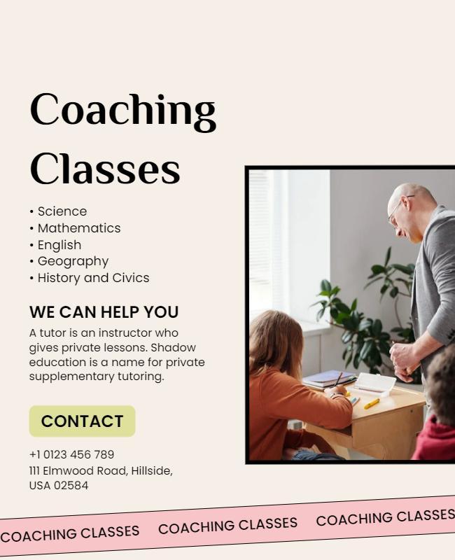 Stylish Soft Beige Coaching Classes Promotion Flyer Template