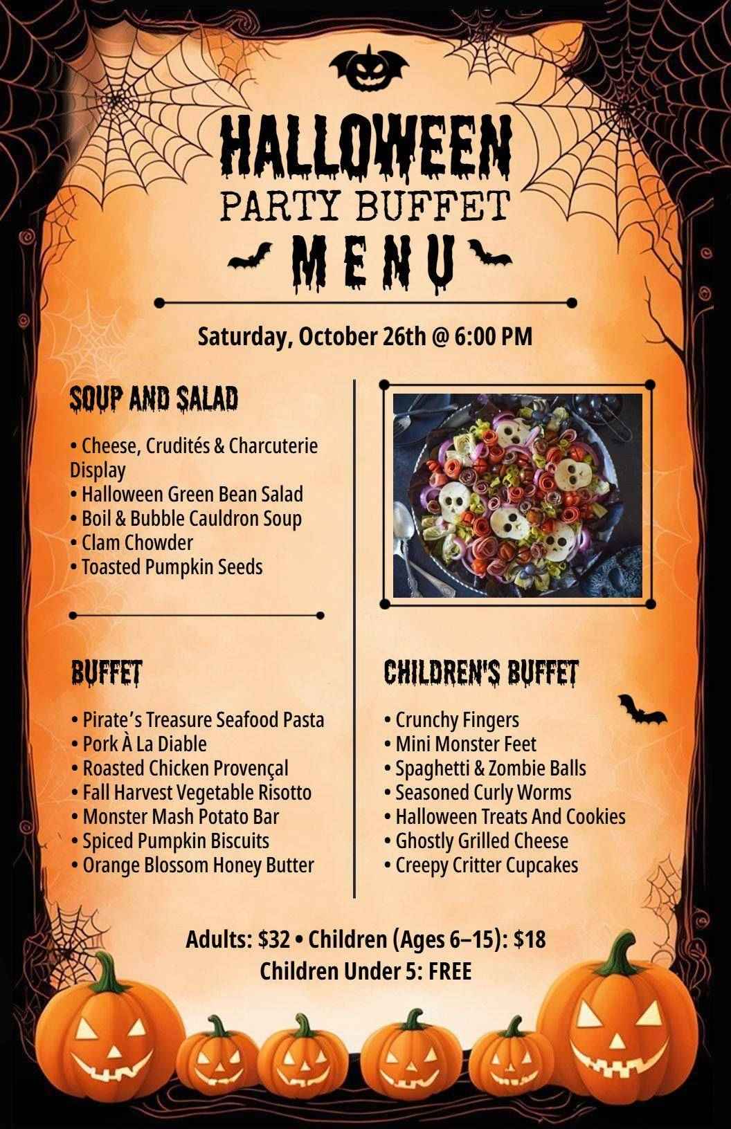Eerie Orange and Black Halloween Dinner Menu Template