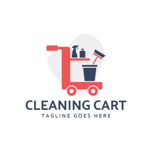 Efficient Red and Gray Cleaning Service Cart Logo Template