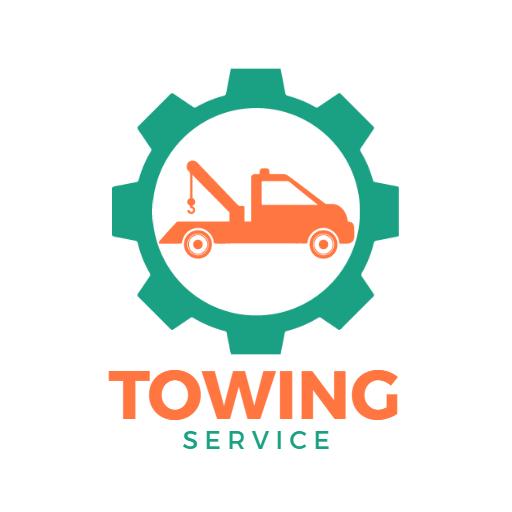 Efficient Towing Service with Orange Tow Truck Icon Logo Template