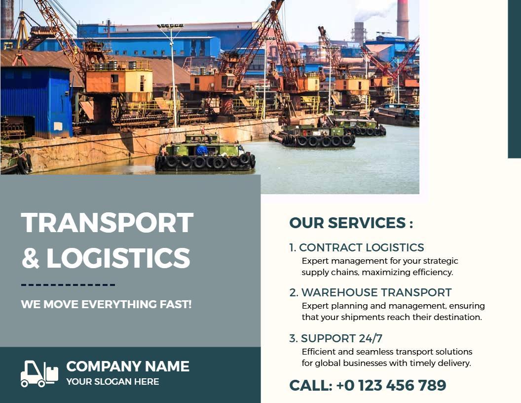 Efficient Transport and Logistics Services Management Brochure Template
