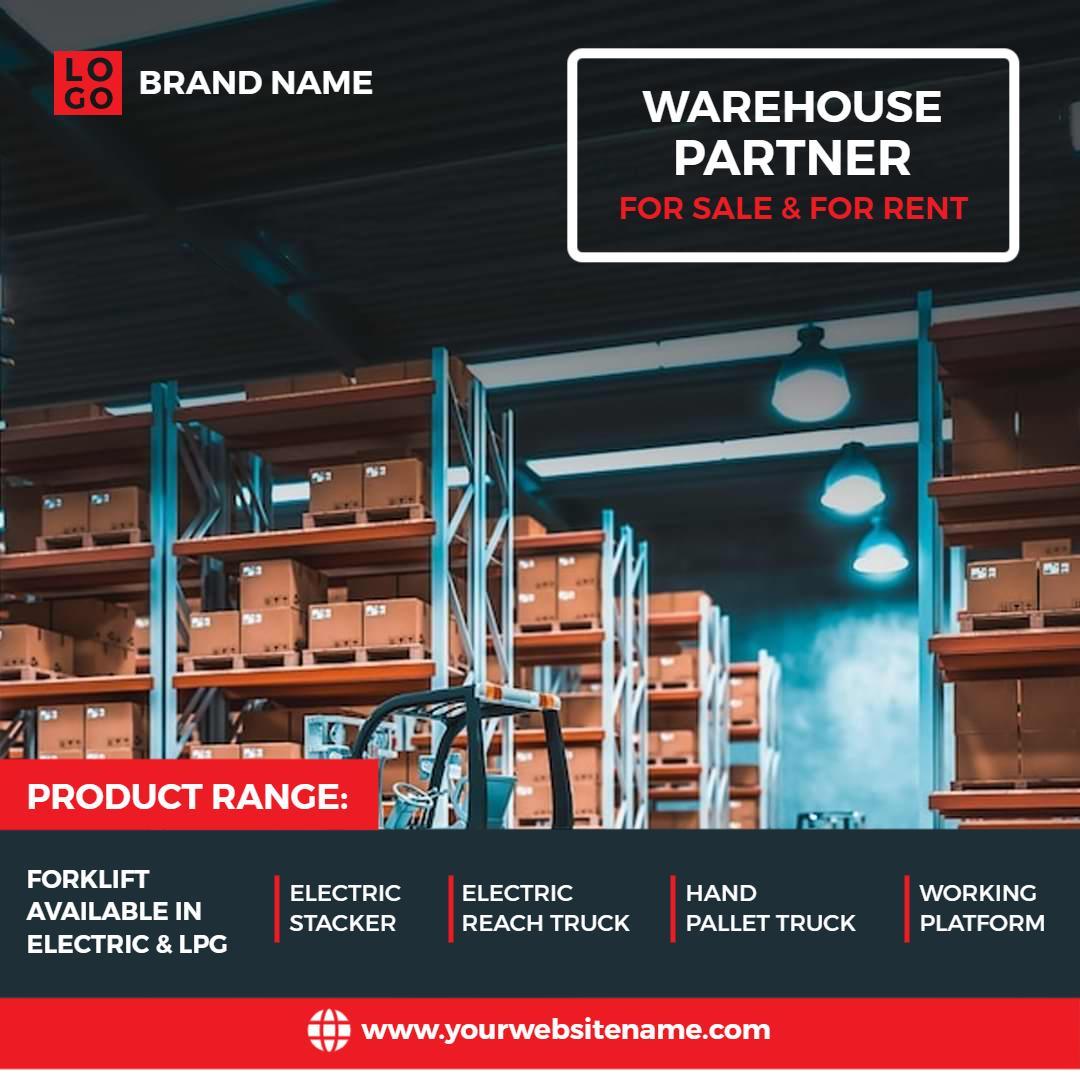 Efficient Warehouse Storage Solutions for Sale and Rent Ad Template