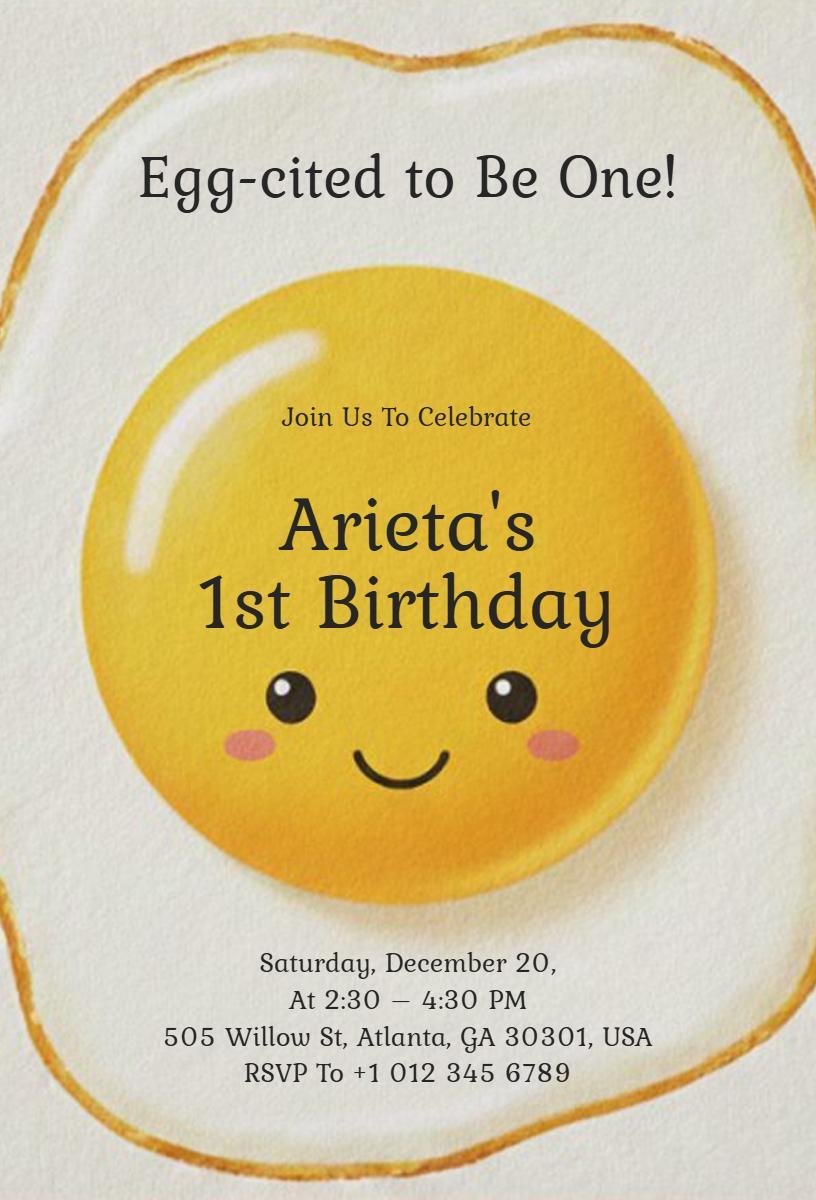 Egg-cited Yellow Smiley Kids 1st Birthday Invitation Template