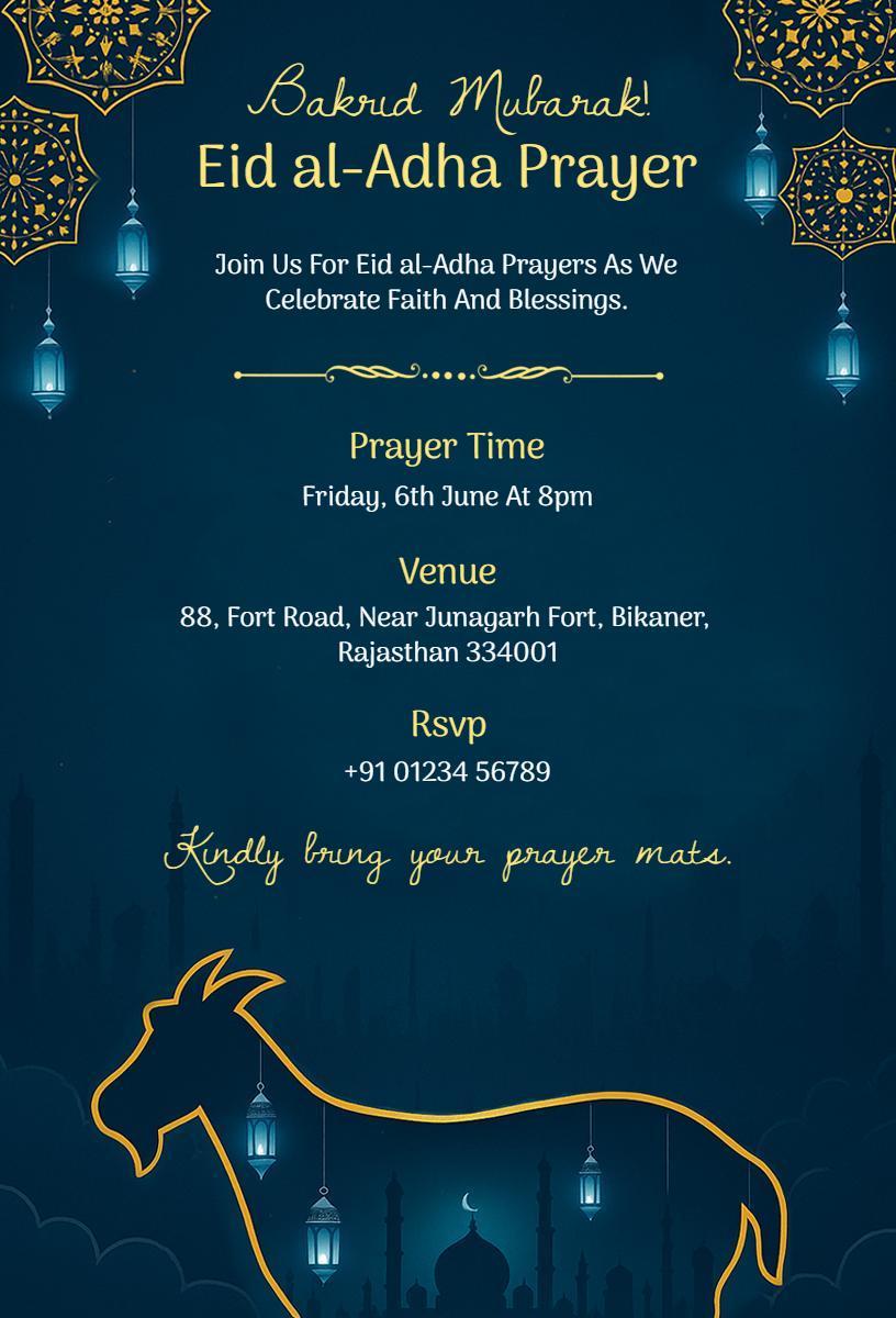 Eid al-Adha Prayer Celebration Bakrid Invitation Template