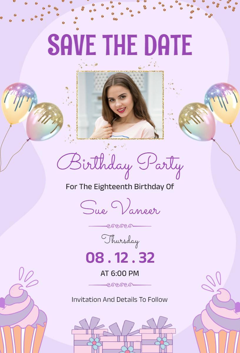 Eighteenth Birthday Celebration Save The Date Invitation Template