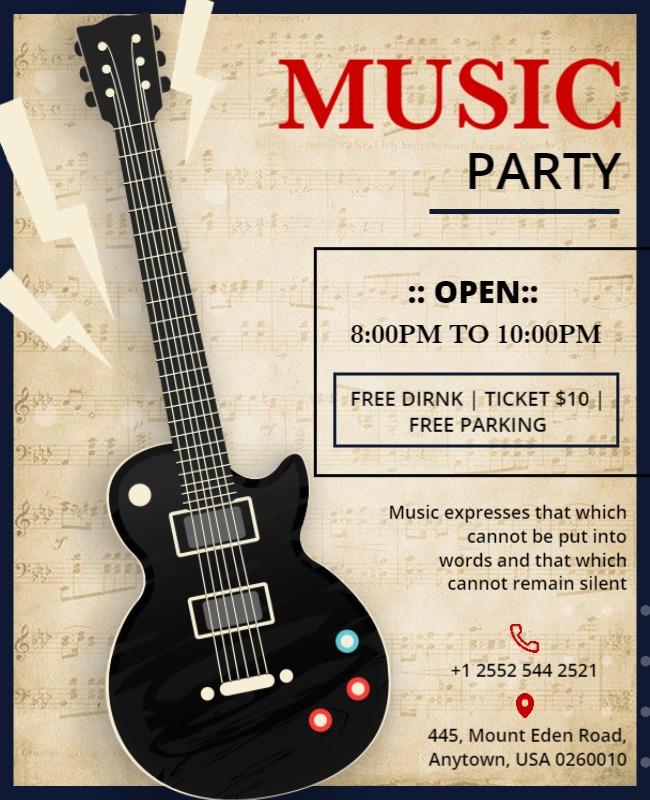 Electric Guitar Music Party Flyer Template