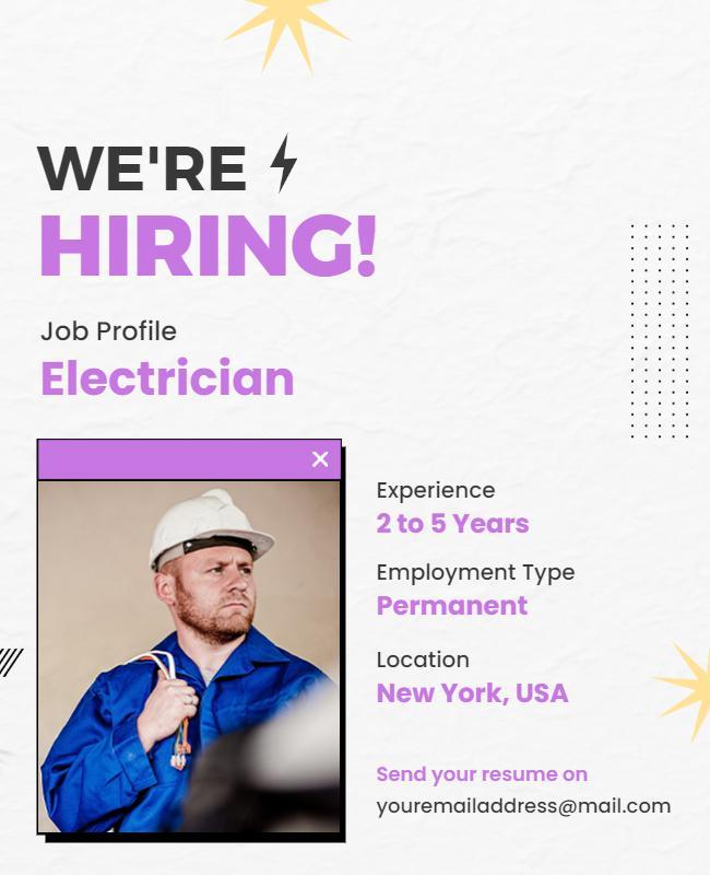 Electrician Job Hiring Announcement Flyer Template