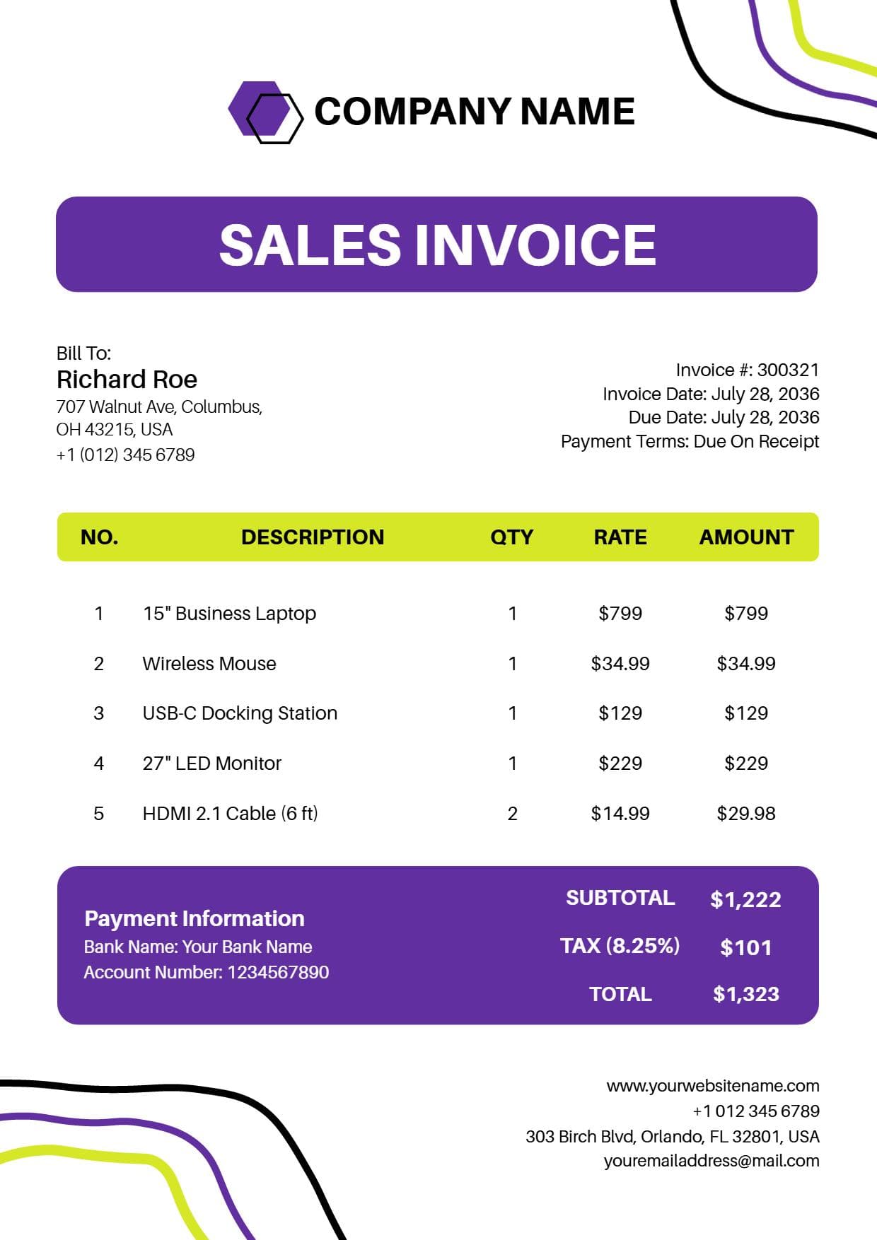 Electronics Product Sales and Tax Invoice Template