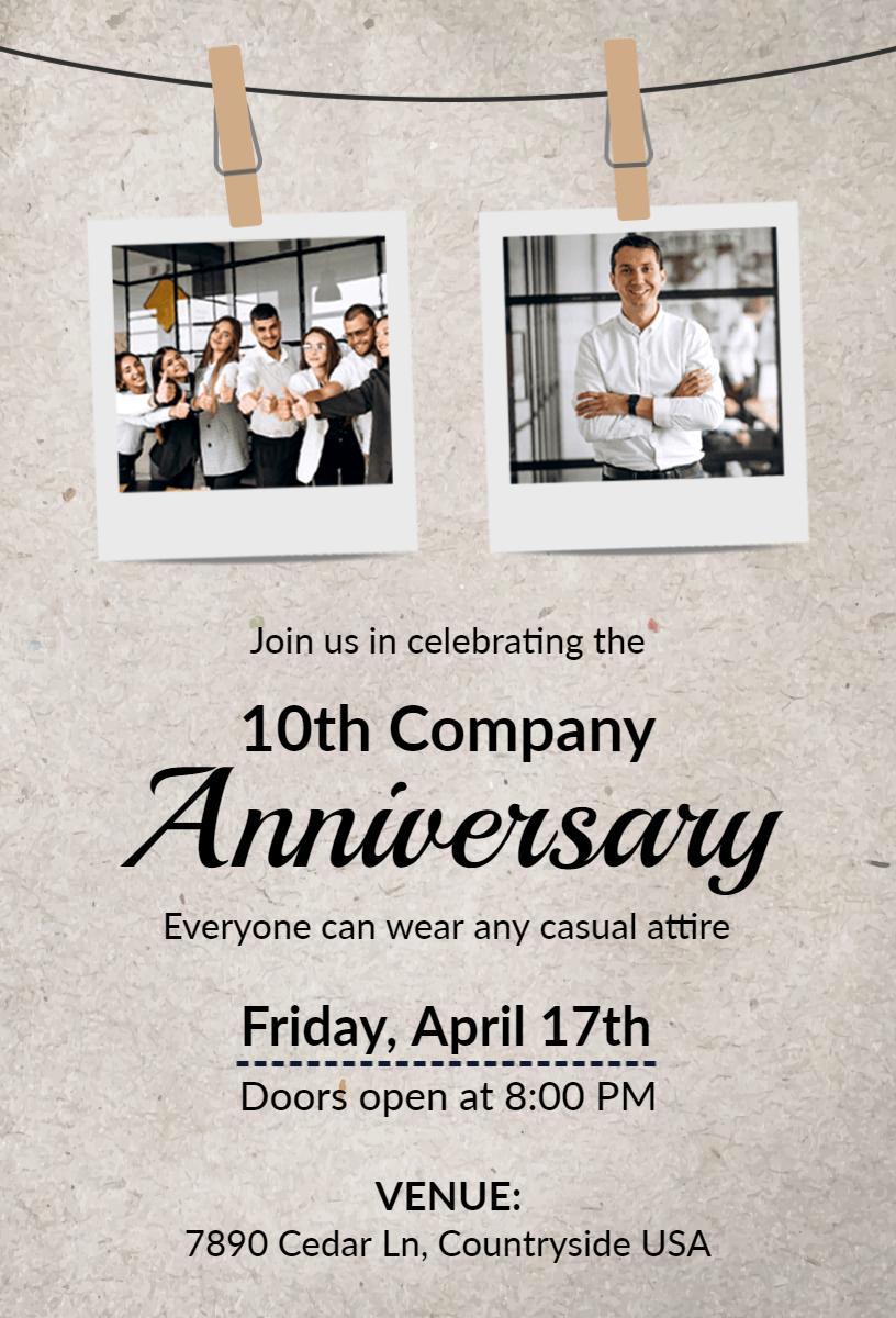 Elegant 10th Company Anniversary Celebration Invitation Template