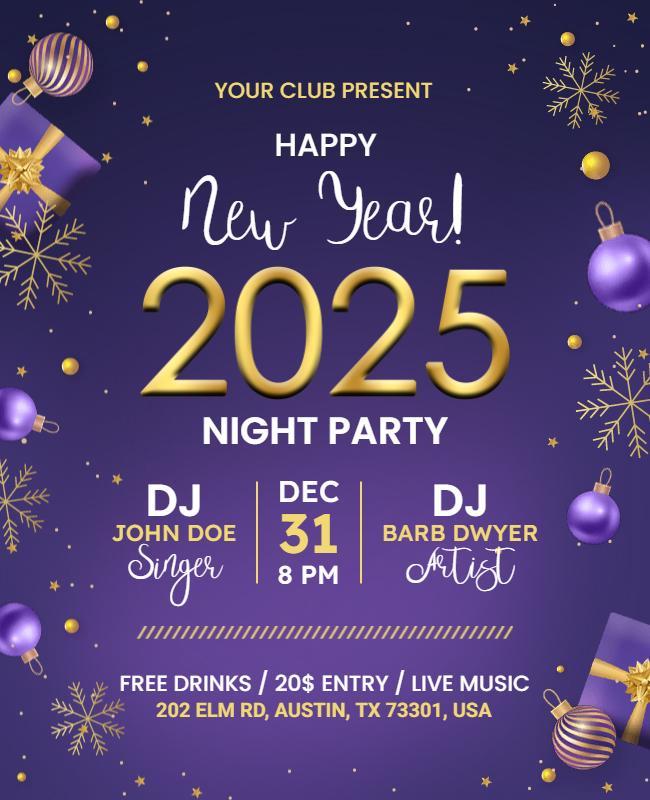 Elegant 2025 New Year Party Flyer Template