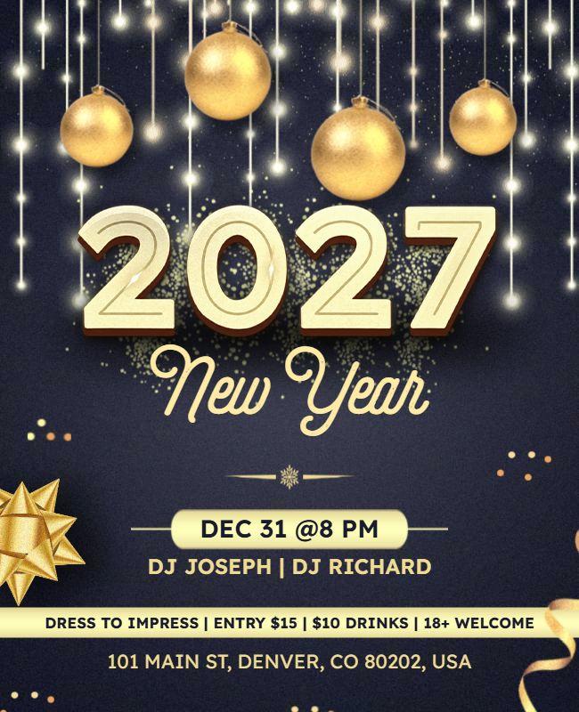 Elegant 2027 New Year Event Flyer Template