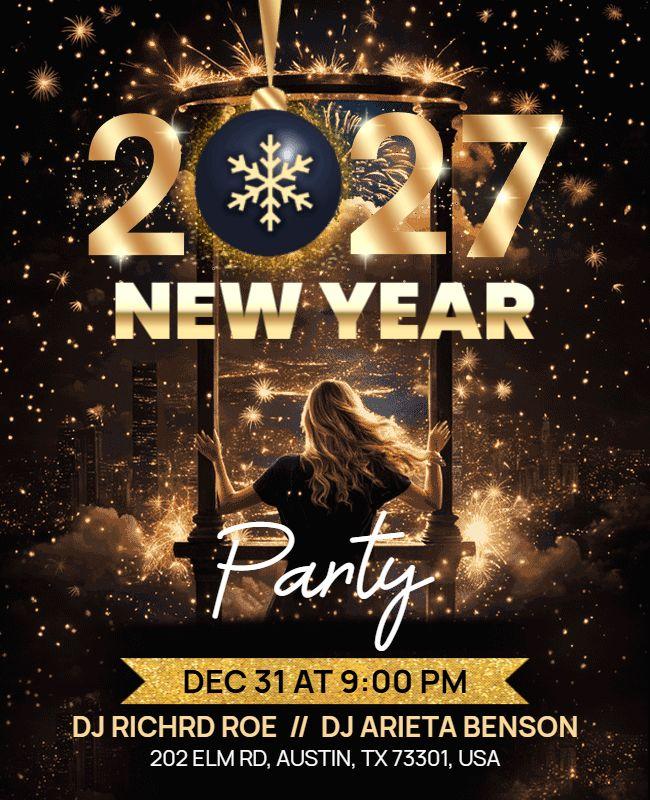 Elegant 2027 New Year Party Invitation Flyer Template