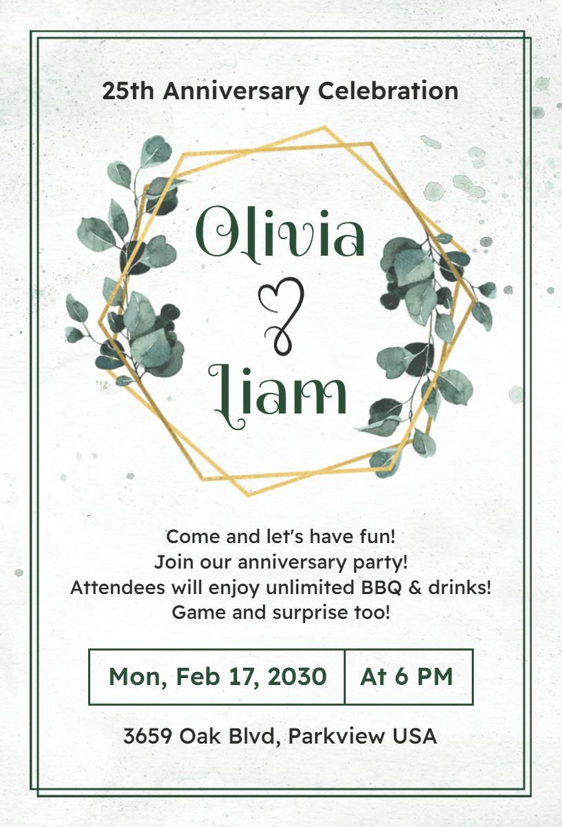 Elegant 25th Anniversary Celebration Invitation Template