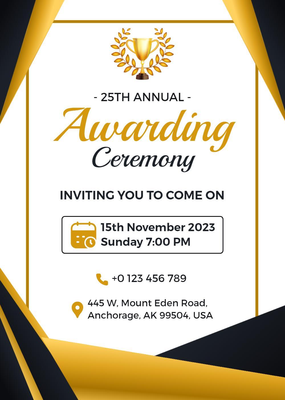 Elegant 25th Annual Awards Ceremony Celebration Invitation Template